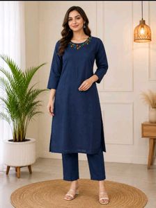 Embroidered Denim Kurta