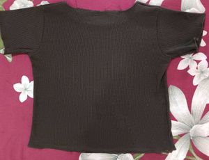 Trendy Brown Cropped Ribbed Top