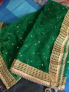 Elegant Green &amp; Gold Embellished Dupatta