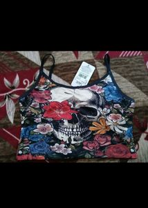 Skull Floral Print Crop Top