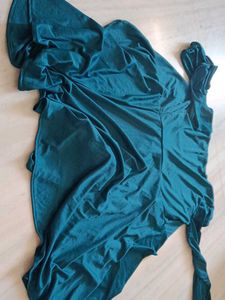 Elegant Teal Flowy Wrap  Dress