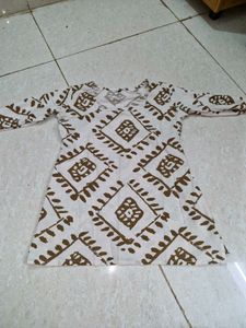 Stylish White Kurta with Brown Print