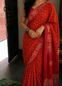 Vibrant Red Floral Saree