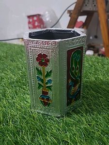 New Minakari Pen Stand In Silver