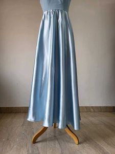 Elegant Light Blue Satin Maxi Dress