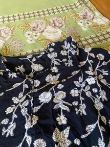Black Floral Print Kurta