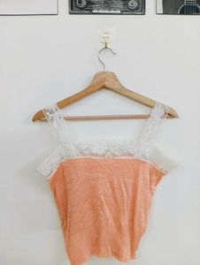 Chic Lace Trim Peach Tank Top