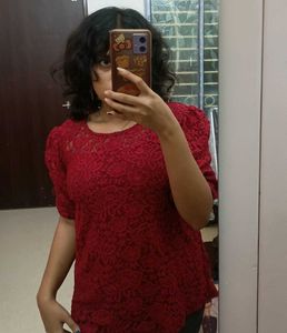 boho floral lace embroidery maroon top party