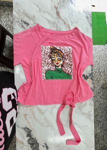 combo of 2 tops Cute Pink Graphic T-Shirt