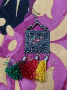 Oxidised Tassel Necklace and Earring Set