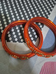 Orange &amp; Gold Embellished Bangles