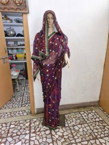 Brand New Purple Bandhani Saree + Stitched Designe