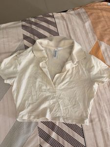 Cream Collared Crop Top