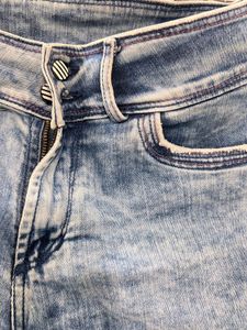 Stylish Acid Wash Denim Shorts with 2 buttons