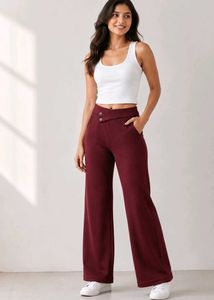 Women's Burgundy High-Waist Wide-Leg Trousers | El
