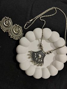 Boho Silver Oxidised Necklace &amp; Earring Set