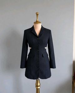Chic Black Cut-Out Blazer Dress bow on back