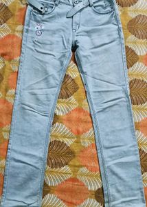 Light grey Embroidered Jeans for mens