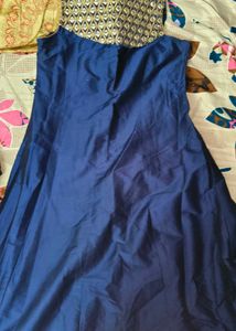 Elegant Blue Ethnic Gown with Gold Embellishment