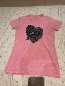 Pink Sequin Heart T-Shirt