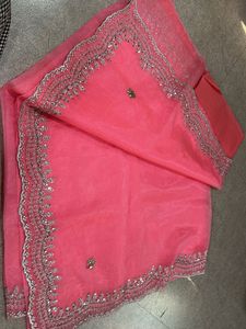 Elegant Pink Saree with Embellished Border