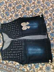 Denim Embellished half jacket for 5-7 years girl