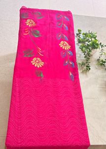 Vibrant Pink Floral Print Saree