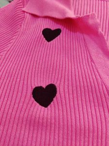 savana Pink Heart Knit Polo Top