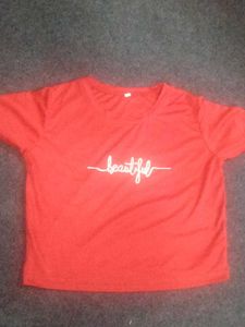 Vibrant Red "Beautiful" Graphic T-Shirt