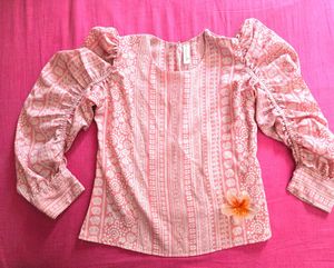 Pink Printed Puff Sleeve Top