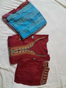 Embroidered Maroon Kurta Set