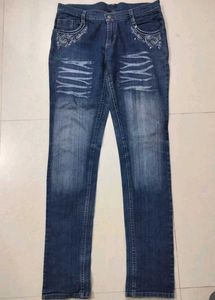 Embroidered Blue Denim Jeans