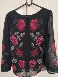 Sheer Floral Print Long Sleeve Top