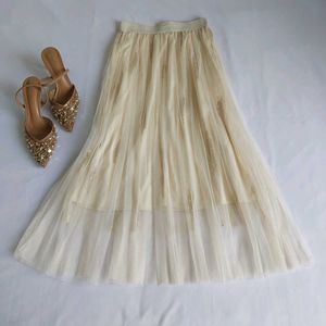Elegant Cream Tulle Skirt with Gold Embellishments