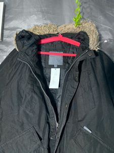 CARTER Black Fur Hooded Bomber Jacket