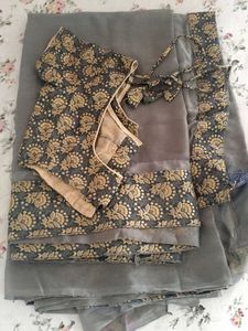Elegant Grey Saree with Brocade Blouse