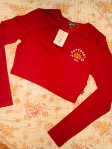 Superdry Red Cropped Long Sleeve T-Shirt❤️