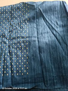 Blue saree with Gold Print