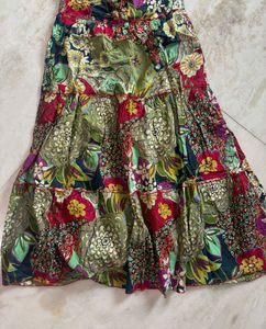 Boho Floral Print Ruffle Maxi Dress