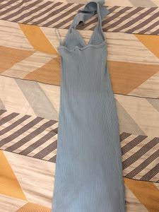 Light Blue Ribbed Halter Dress
