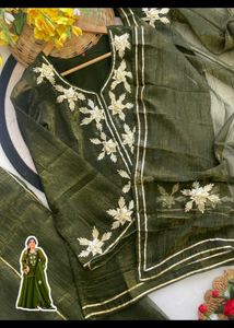 trendy Olive Green Kurta Set with Dupatta Bell sle