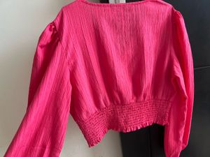V-Neck Textured Pink Blouse