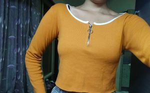 Orangy coralish Cropped Zipper Top