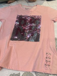 DKNY Pink Sequin Logo T-Shirt