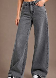 Stylish Grey Wide-Leg Jeans