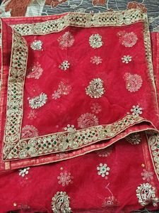Embellished Red Net Dupatta