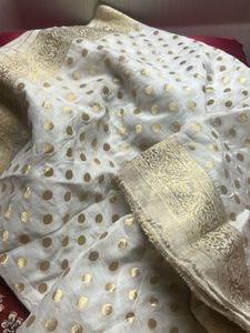 White &amp; Gold Banarasi dyeble viscos dupatta