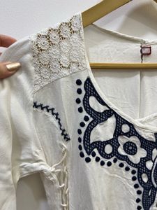 Boho Chic White Kurta with Black Embroidery
