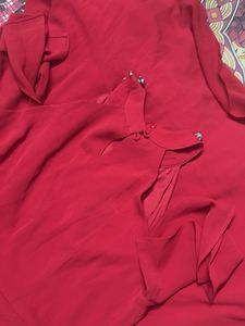 Elegant Red Cold Shoulder Embellished Dress