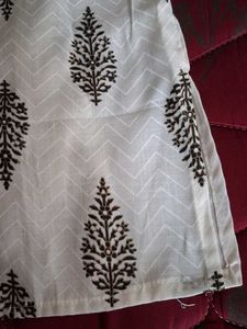 White Kurta with Black Leaf Print